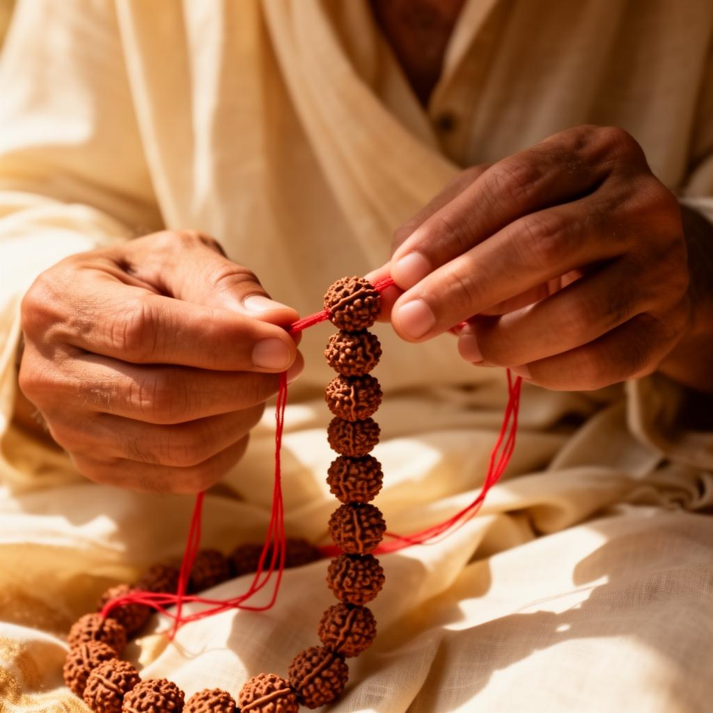 A craftsman knotting a mala